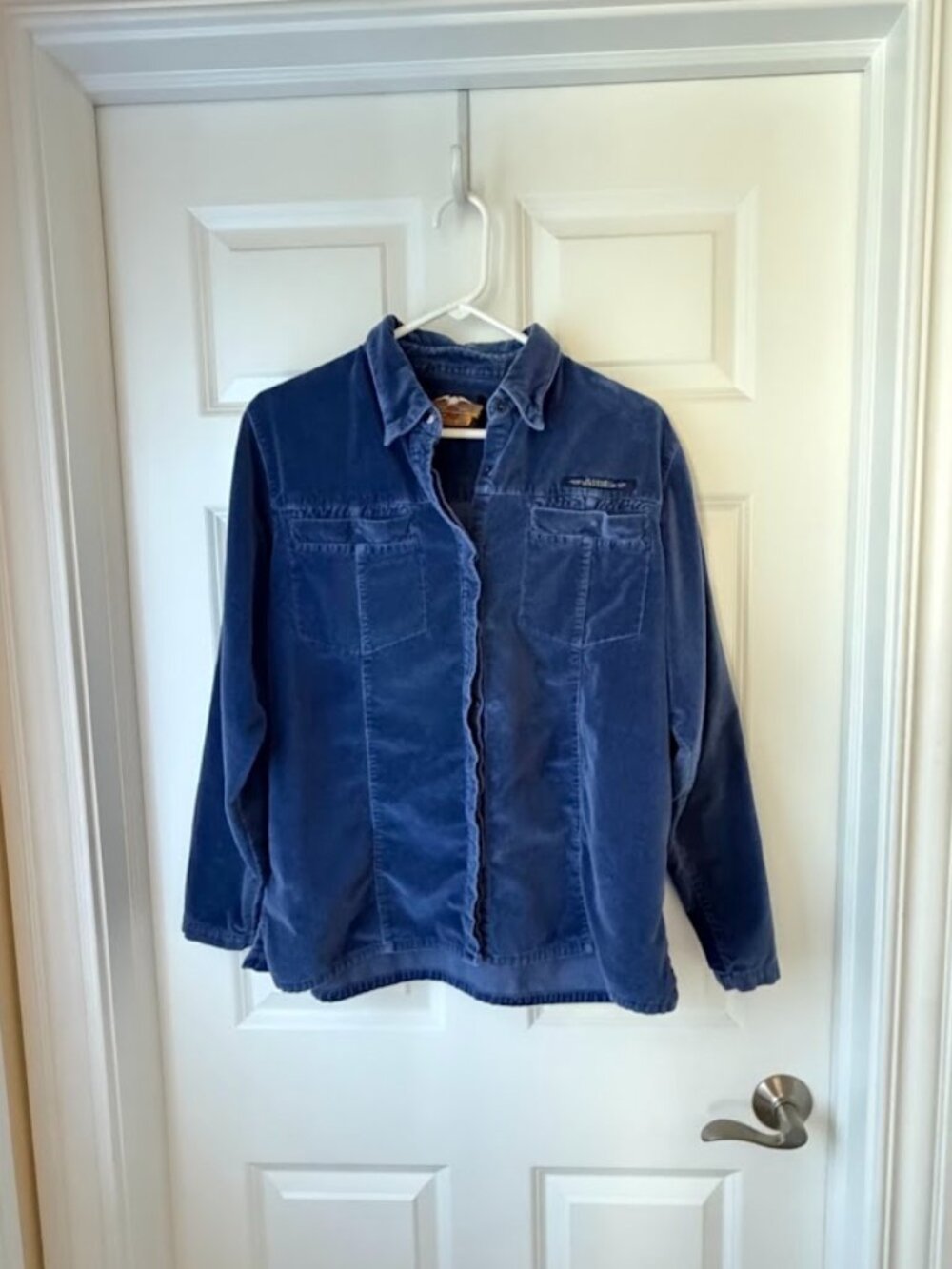 Vintage Harley-Davidson Blue Velvet Button Down Shirt Women's XL